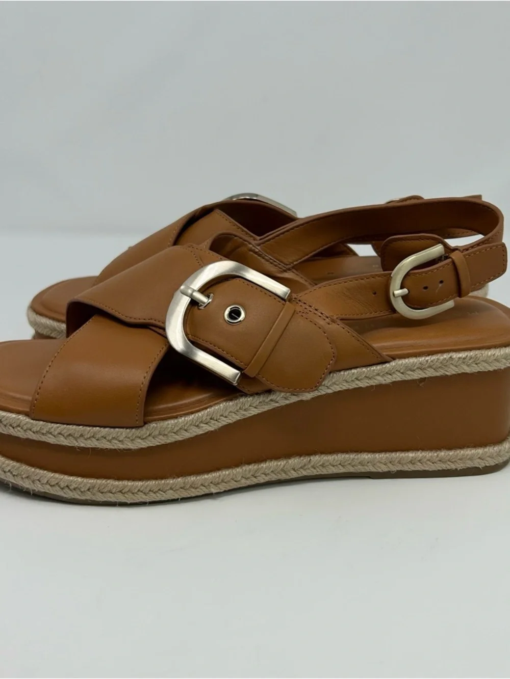 Marc Fisher LTD Womens Platform Espadrille Sandals Brown Buckle Open Toe Size 10
